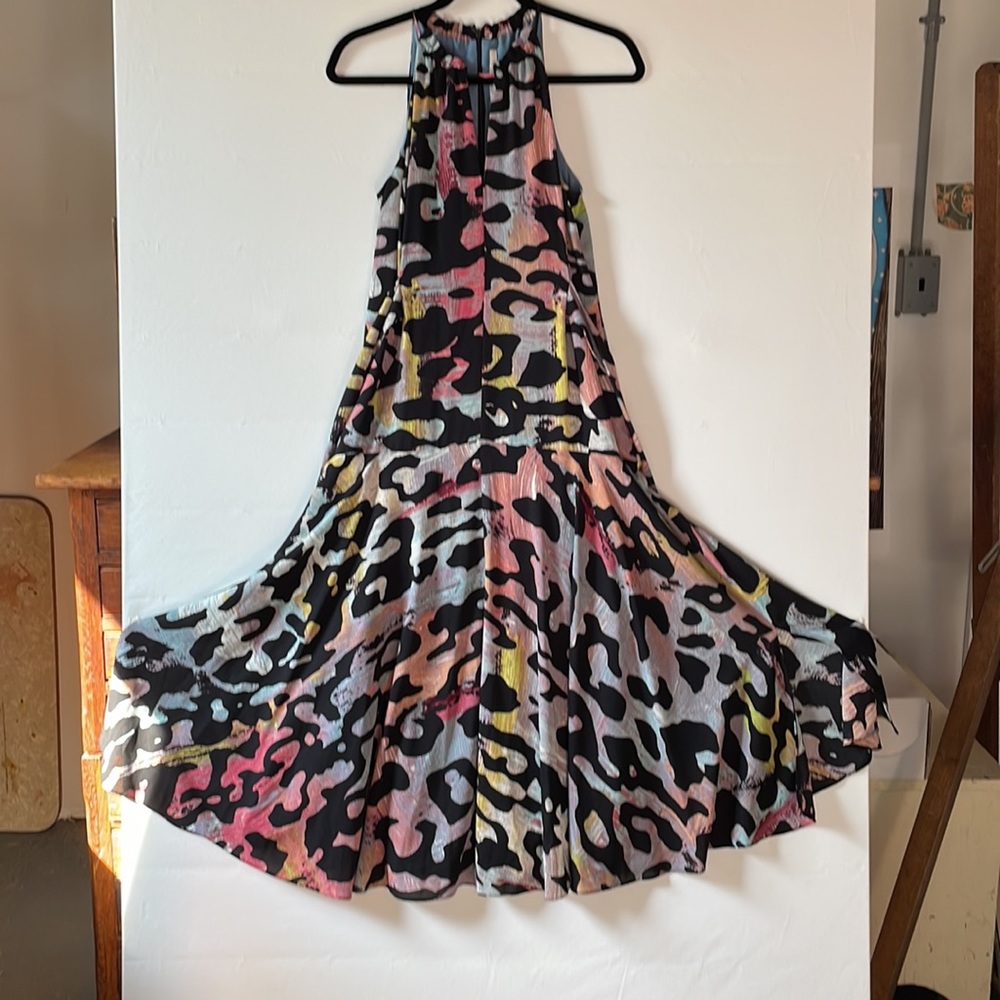 Rachel Roy Full length Crepe Dress w Blue lining Full Skirt hem Size 6